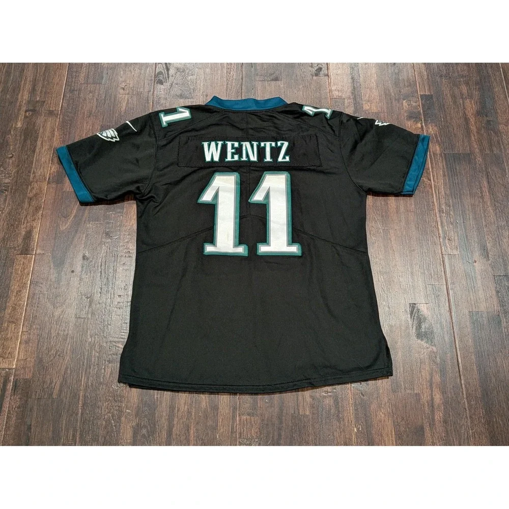 Philadelphia Eagles Football Jersey Youth Large Black NFL Nike Wentz 11 On Field